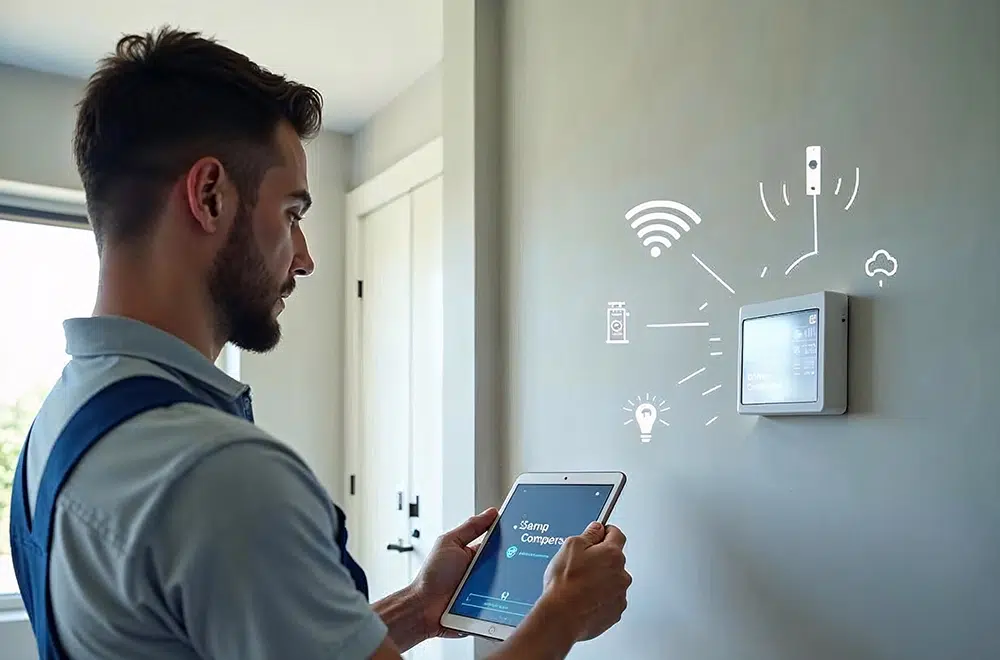 man inspecting access control system