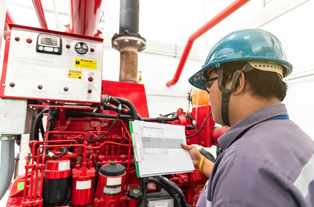 a worker reviewing fire pipes