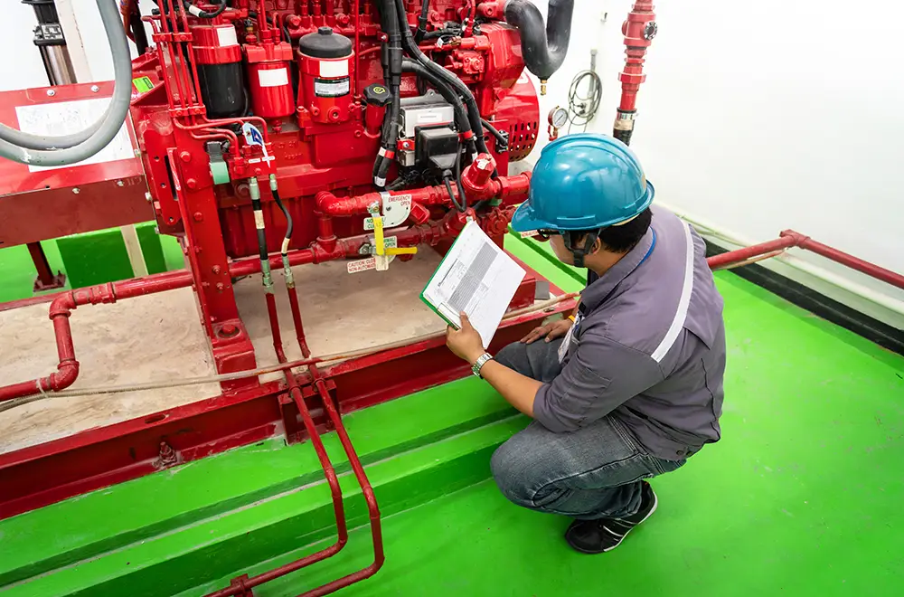 why-choose-greentag greentag engineer inspecting a fire system