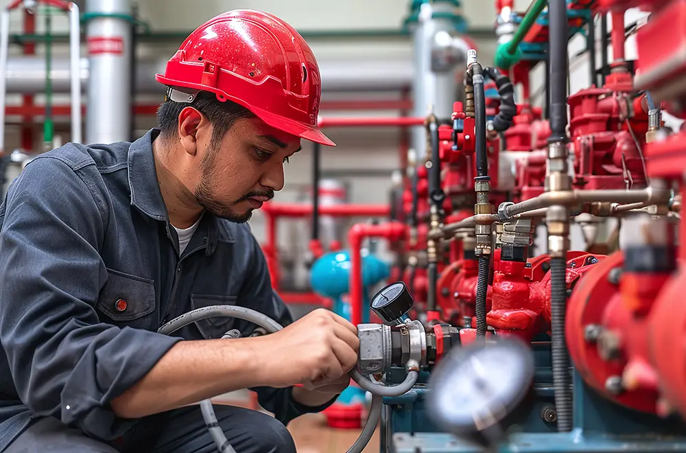 engineer inspecting a sprinkler system