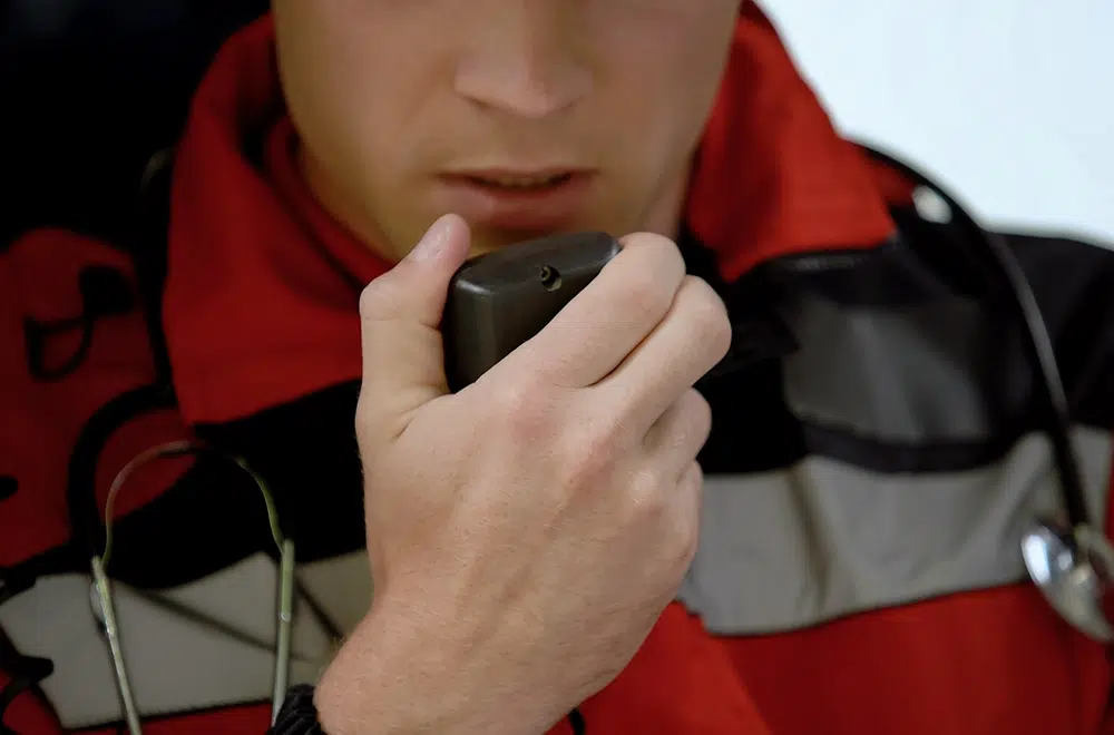 emergency responder talking on a radio